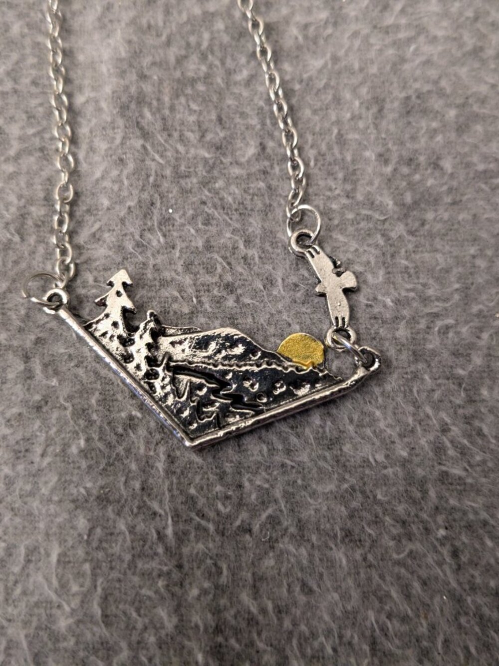 New! Eagle Flying Over Mountains Necklace Pendant